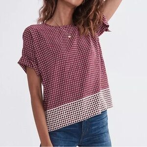 Madewell 100% silk premier bow back tie tee in red ascot tile print size M